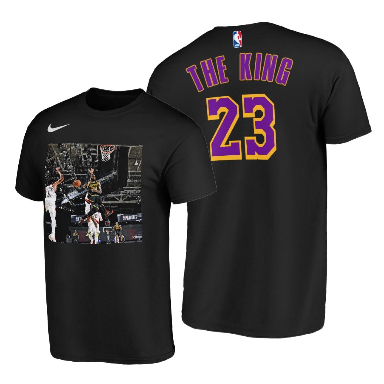 Men's Los Angeles Lakers LeBron James #23 NBA King Slam Dunk 2020 Playoffs Black Basketball T-Shirt RLC6183YX